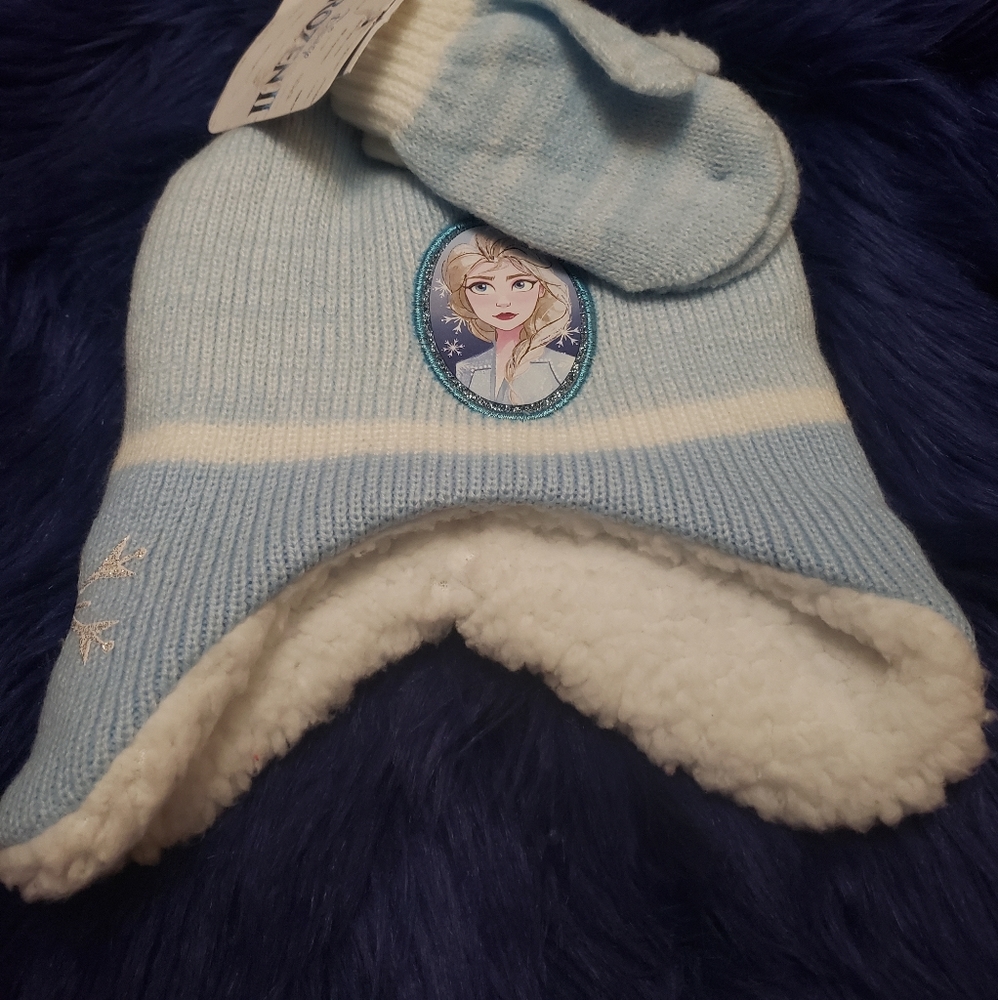 #1 Toddler Disney Frozen II Hat Mittens set blue white multi - Picture 2 of 8